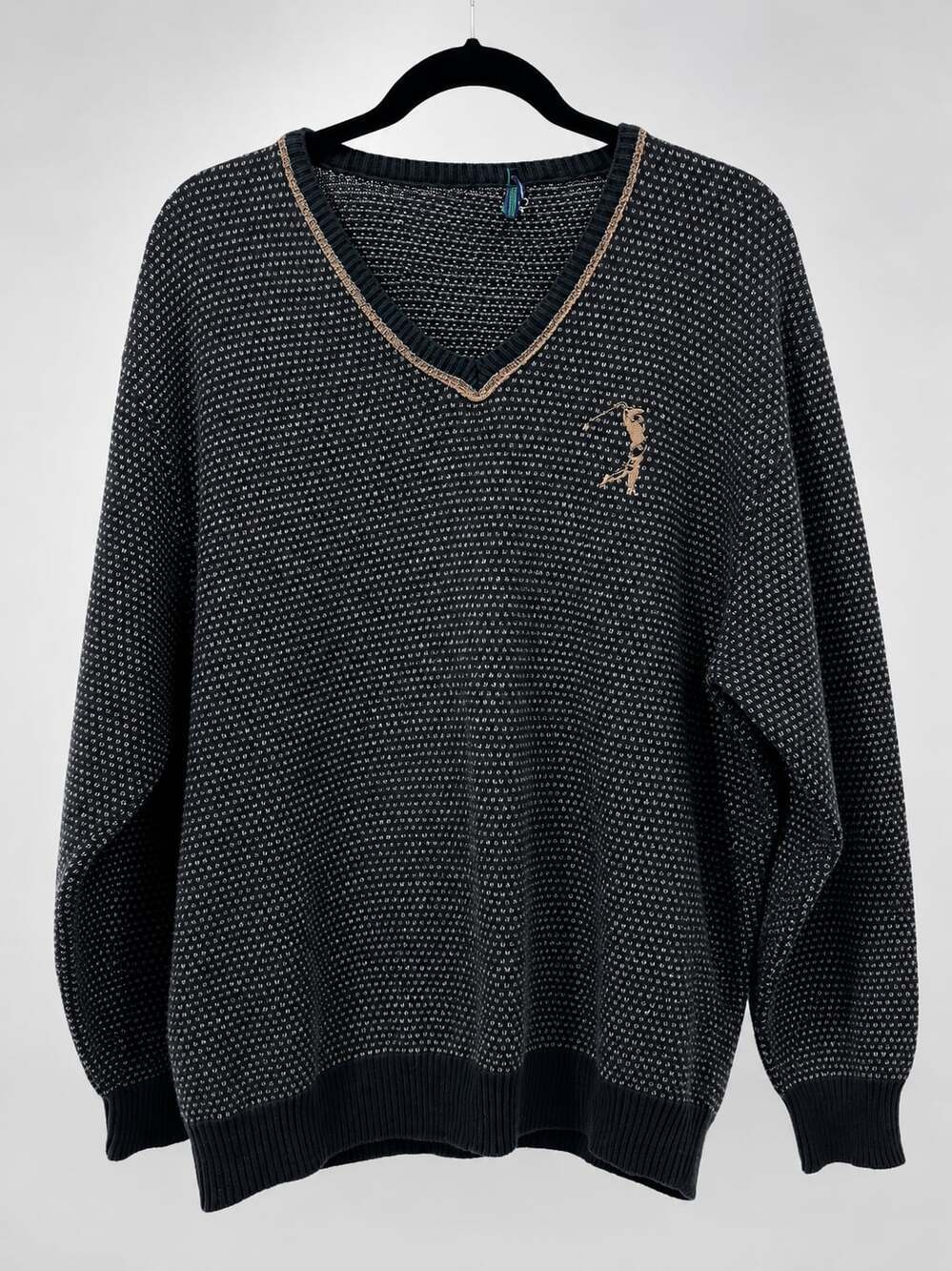 Vintage Carmel Golf Sweater Grandpacore Country Club V-Neck Knit Large